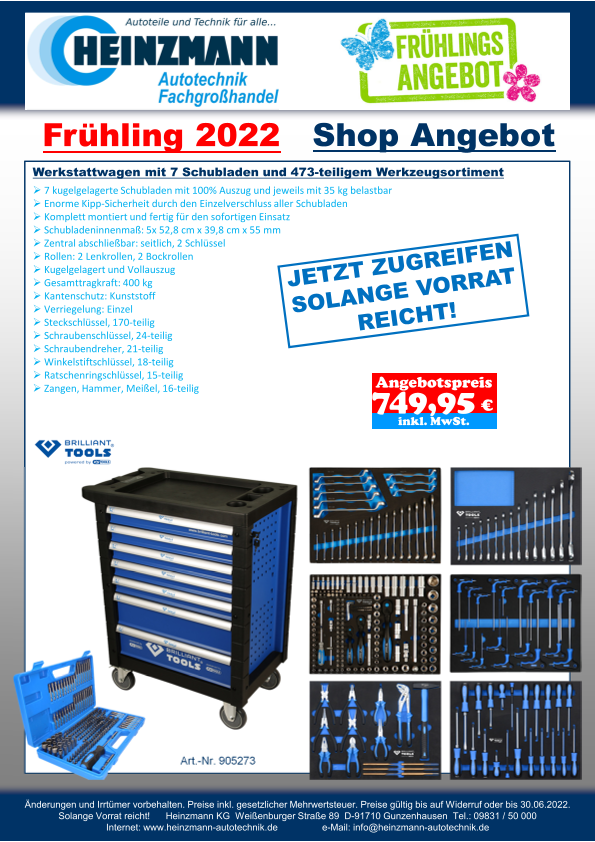 Frühling 2022 - Shop Angebot +++ Brilliant Tools - Werkstattwagen mit 7 Schubladen und 473-teiligem Werkzeugsortiment