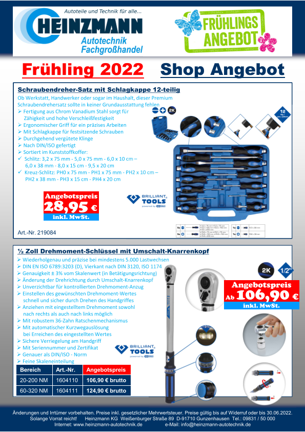 Frühling 2022 - Shop Angebot +++ Brilliant Tools - Schraubendreher-Satz mit Schlagkappe 12-teilig +++ ½ Zoll Drehmoment-Schlüssel mit Umschalt-Knarrenkopf